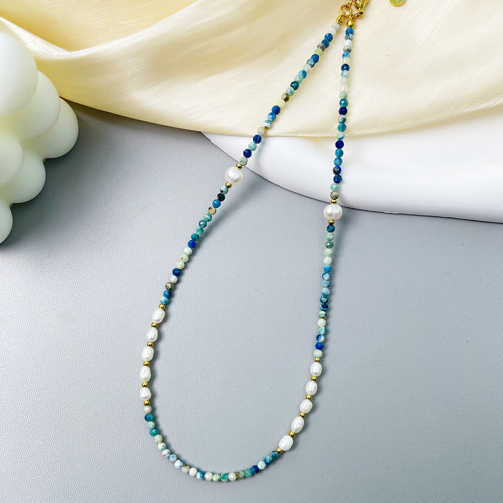 Azurite natural stone pearl necklace choker 2024