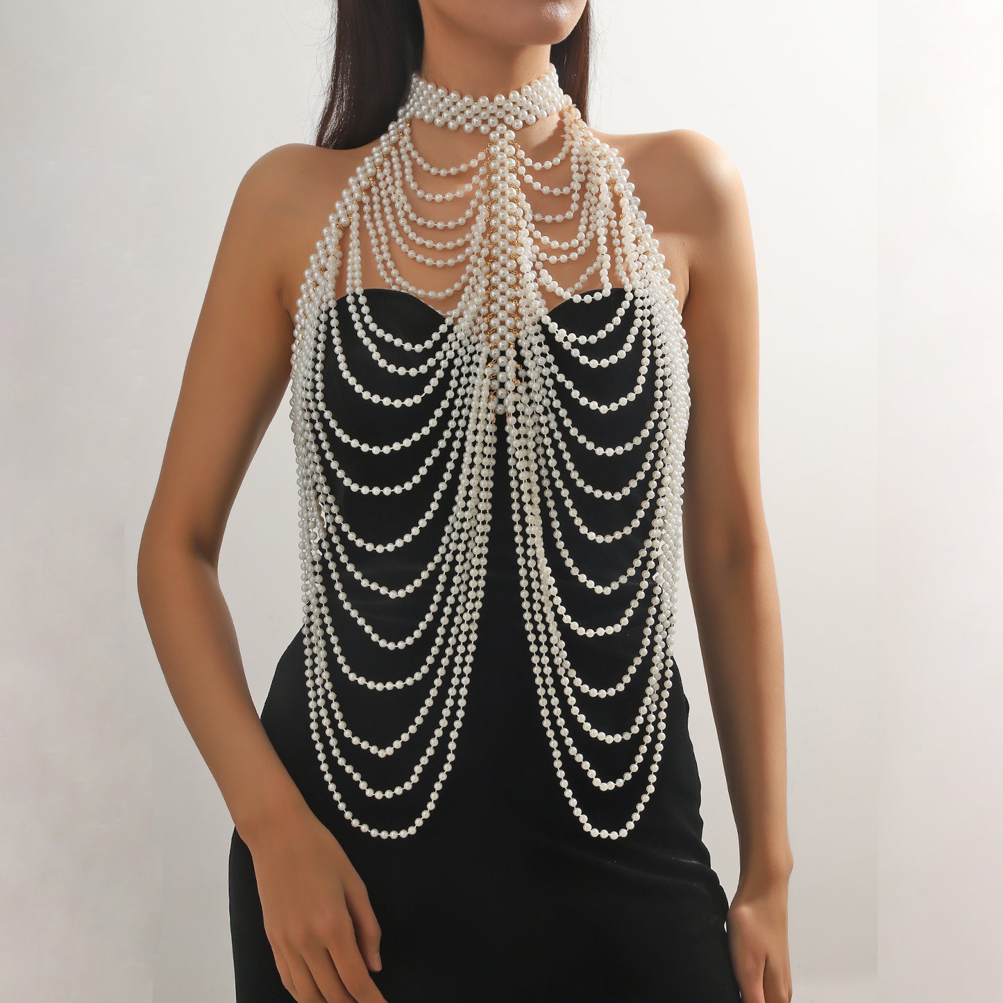 Handmade pearl shoulder chain Tassel multi-layered necklace