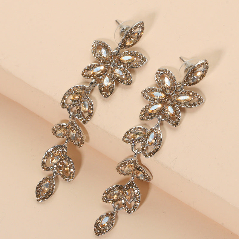 Luxury Banquet Zircon Inlaid Long Earrings