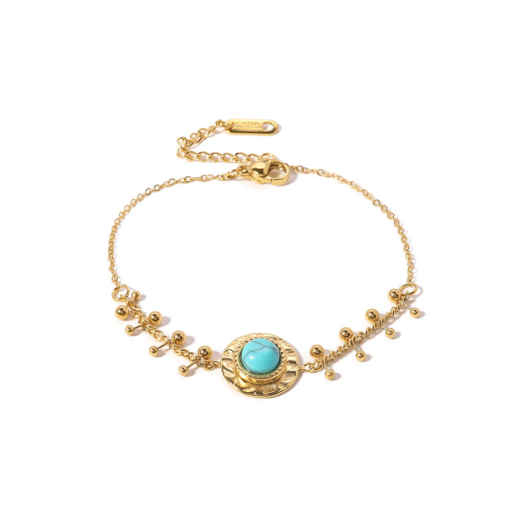 Fashionable 18K Gold Plated Blue Turquoise Stackable Bracelet