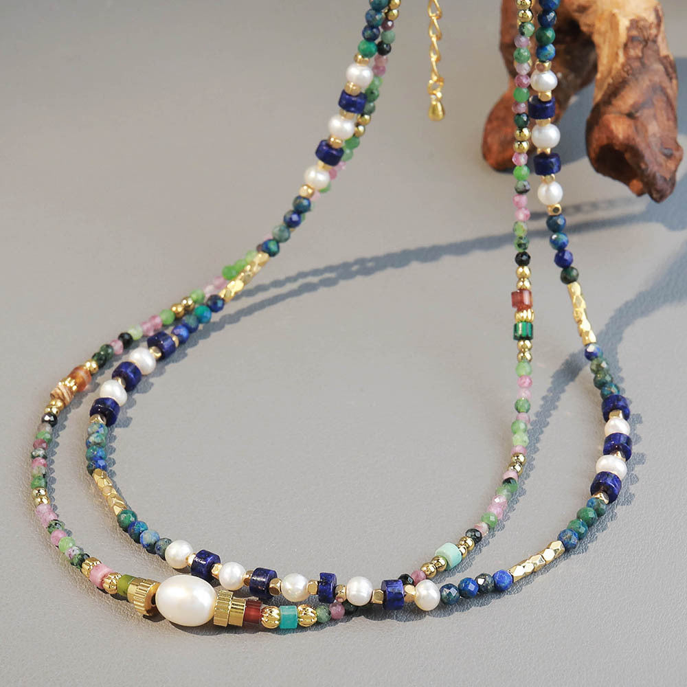 Bohemian Colorful Natural Stone Beaded Pearl Necklace choker