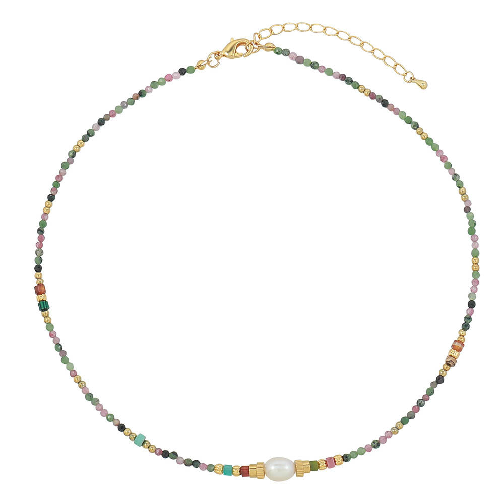 Bohemian Colorful Natural Stone Beaded Pearl Necklace choker