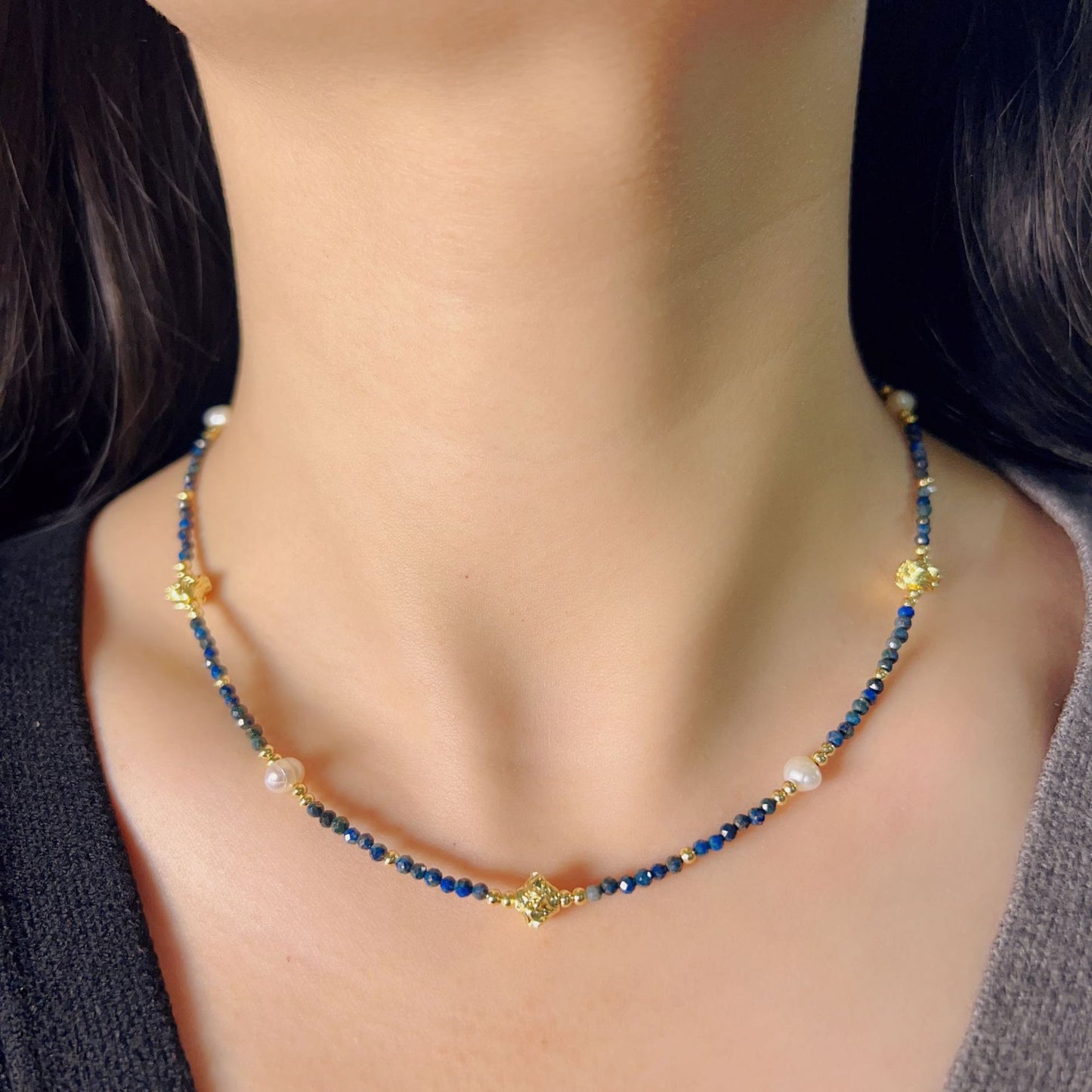 New Phoenix Lapis Lazuli Natural Stone  Pearl Necklace choker