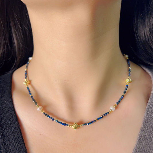 New Phoenix Lapis Lazuli Natural Stone  Pearl Necklace choker