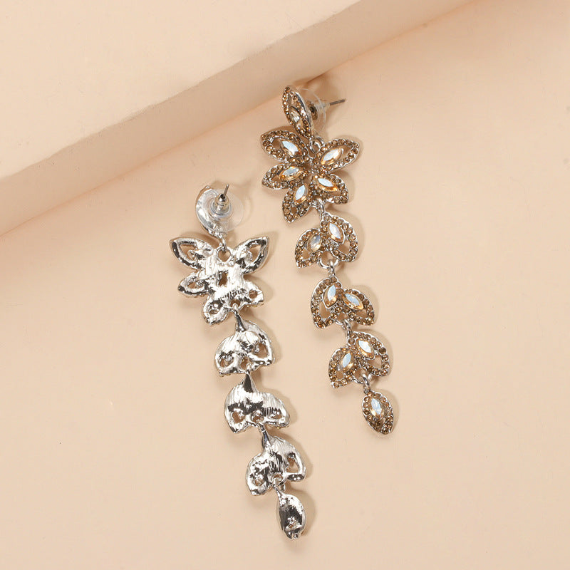 Luxury Banquet Zircon Inlaid Long Earrings