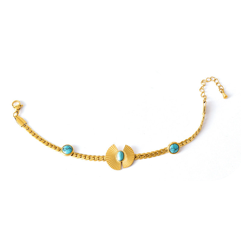 Peacock Turquoise Pearl Titanium Steel Bracelet 18K Gold Plated