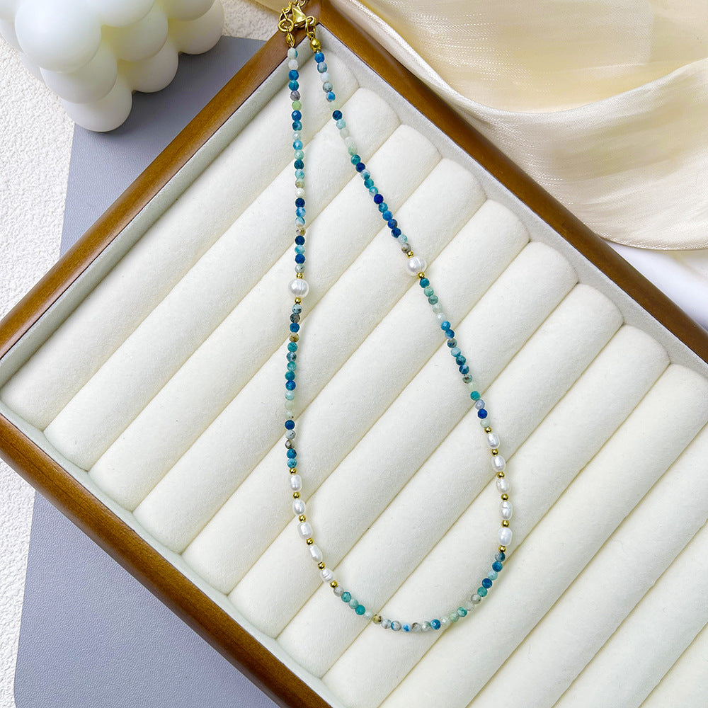 Azurite natural stone pearl necklace choker 2024