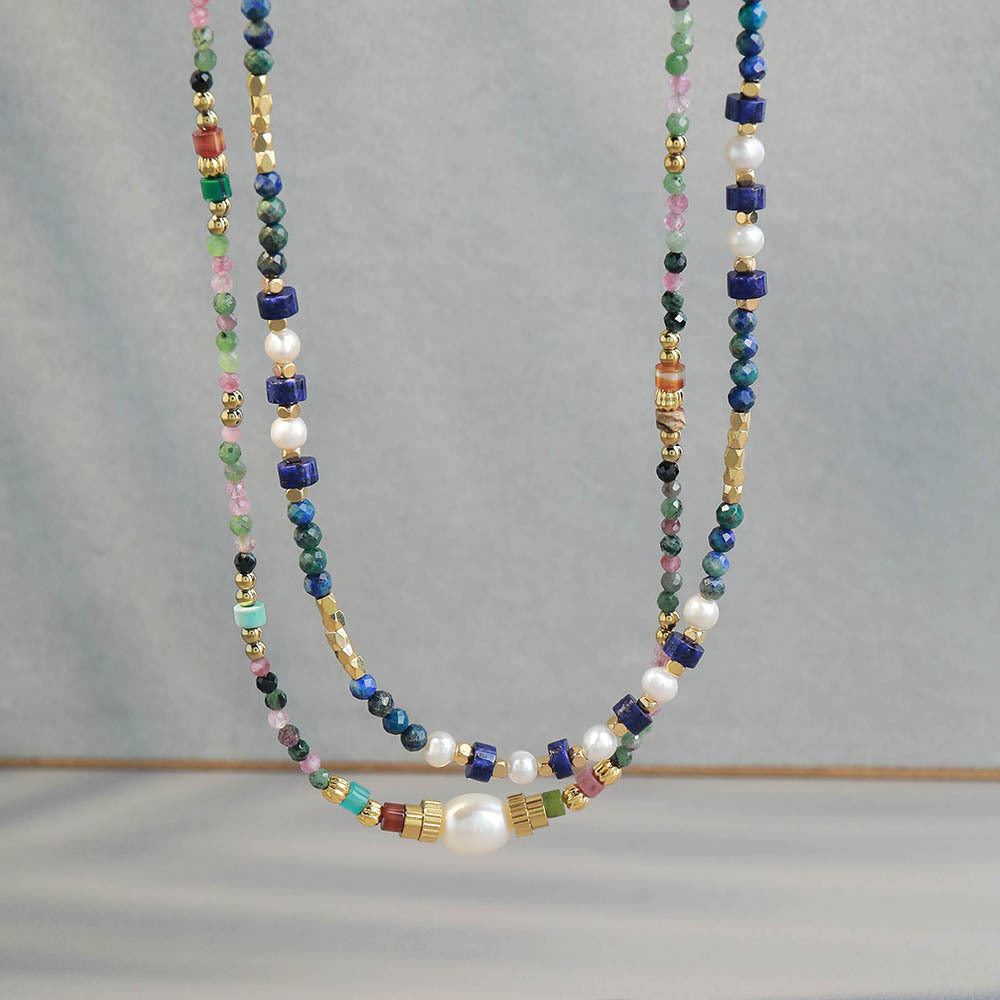 Bohemian Colorful Natural Stone Beaded Pearl Necklace choker