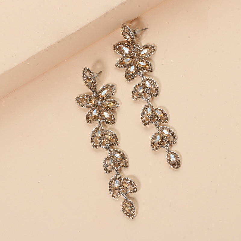 Luxury Banquet Zircon Inlaid Long Earrings