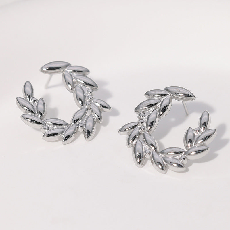 Titanium steel new french style fashion earrings olive branch shape