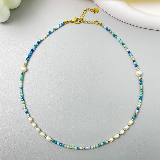 Azurite natural stone pearl necklace choker 2024