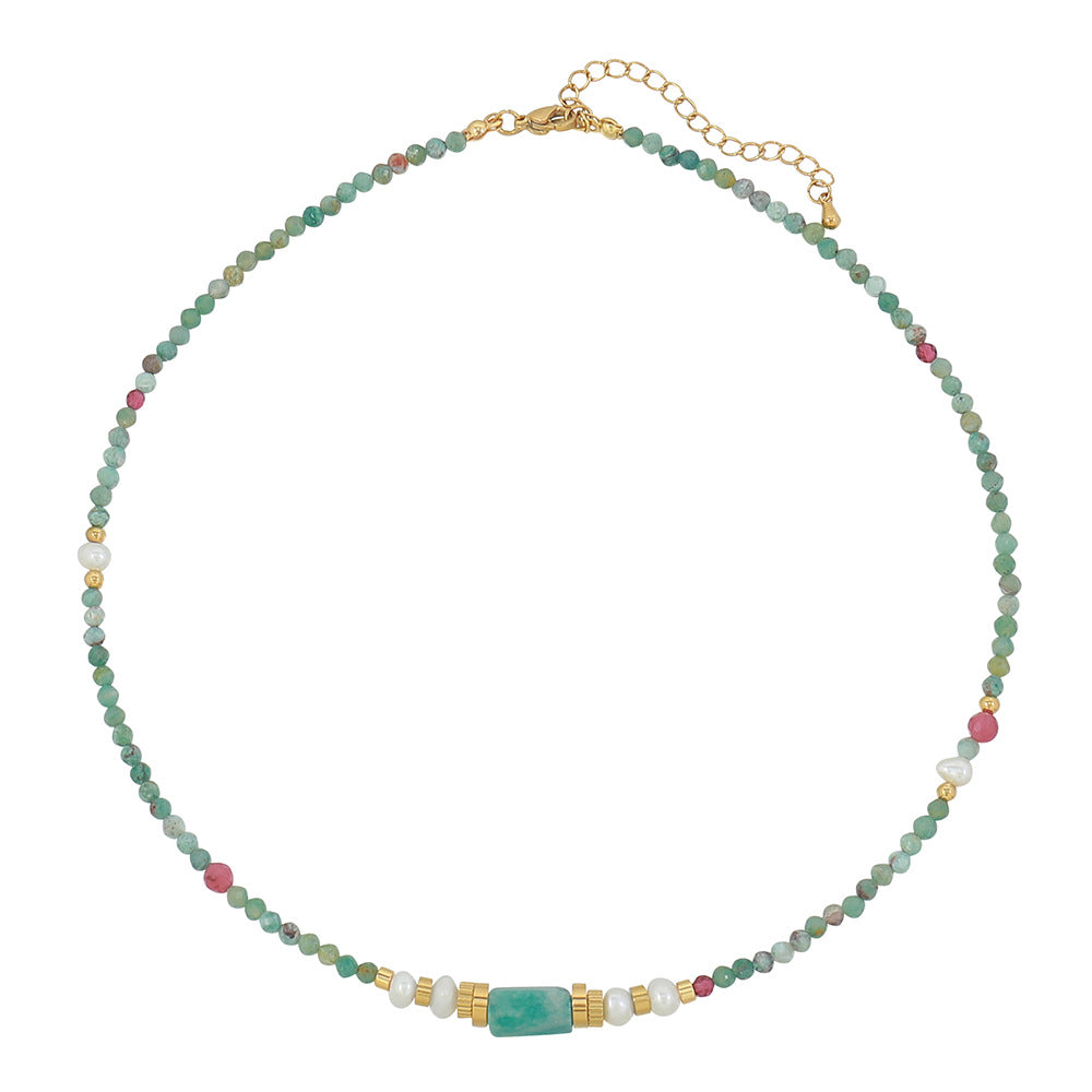 New color amazonite  pearl beaded necklace