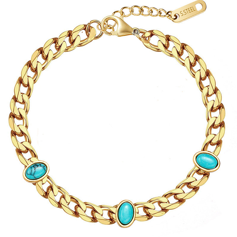 Fashionable 18K Gold Plated Blue Turquoise Stackable Bracelet