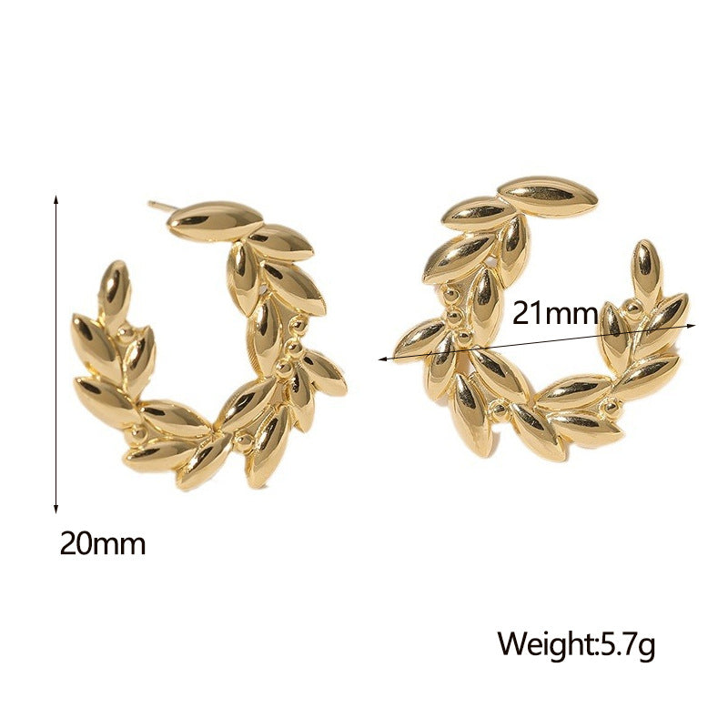 Titanium steel new french style fashion earrings olive branch shape