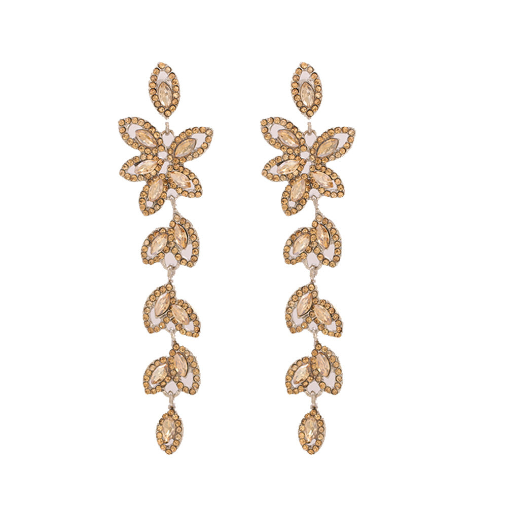 Luxury Banquet Zircon Inlaid Long Earrings