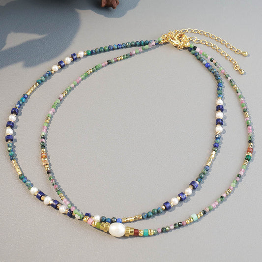 Bohemian Colorful Natural Stone Beaded Pearl Necklace choker